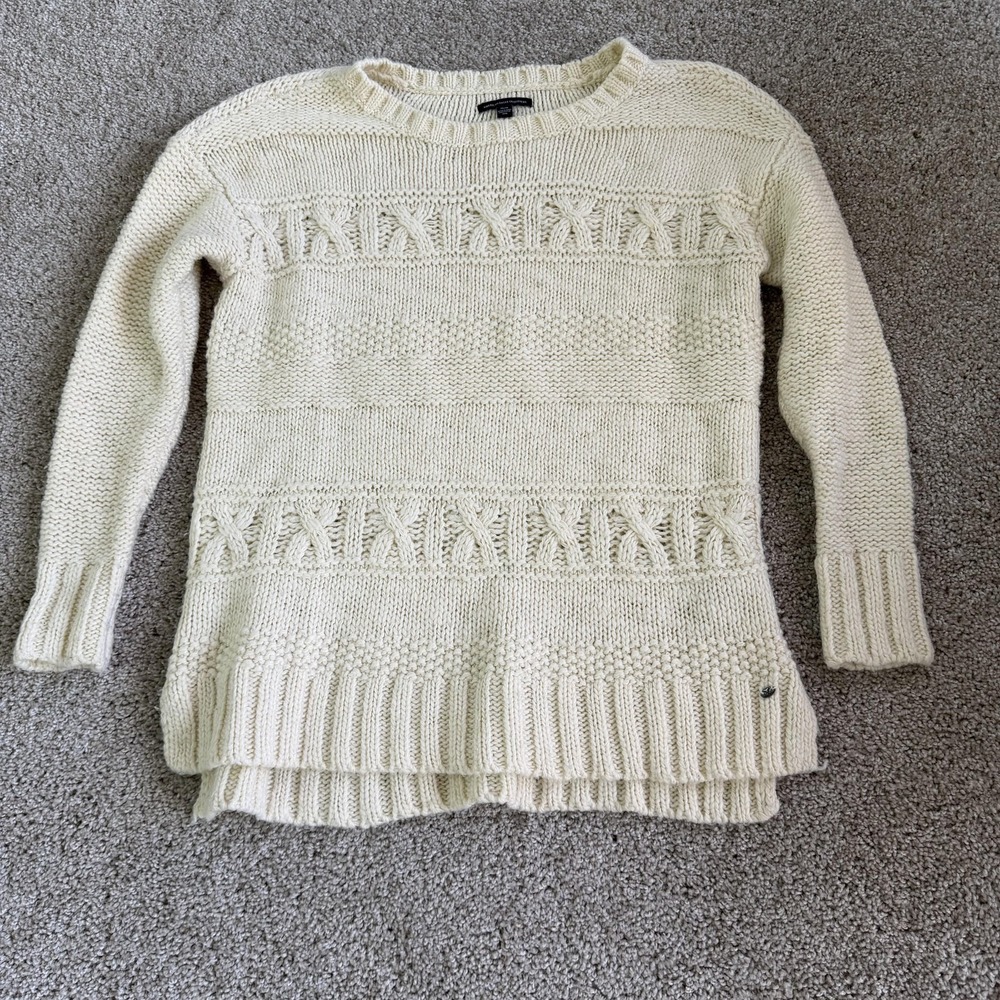 American Eagle Outfitters Sweater Womens M White Cable-Knit Tunic Pullover